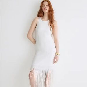 NWT J. Crew Collection fringe-trim sheath dress in white sequin